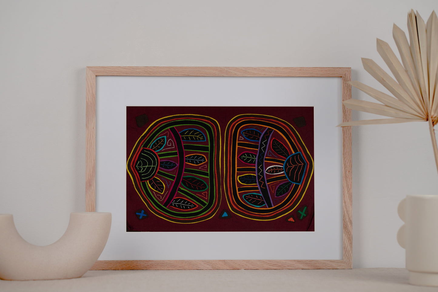 Burgundy Elephant Ear Leaf Mola Tapestry Wall Hanging
