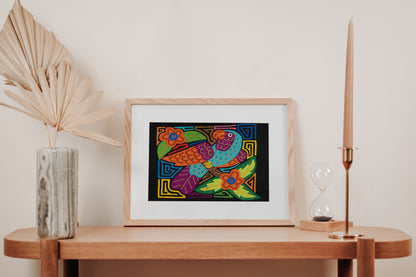 Orange Blue and Purple Parrot Mola Tapestry Wall Hanging