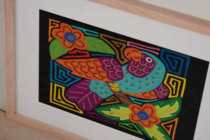 Orange Blue and Purple Parrot Mola Tapestry Wall Hanging