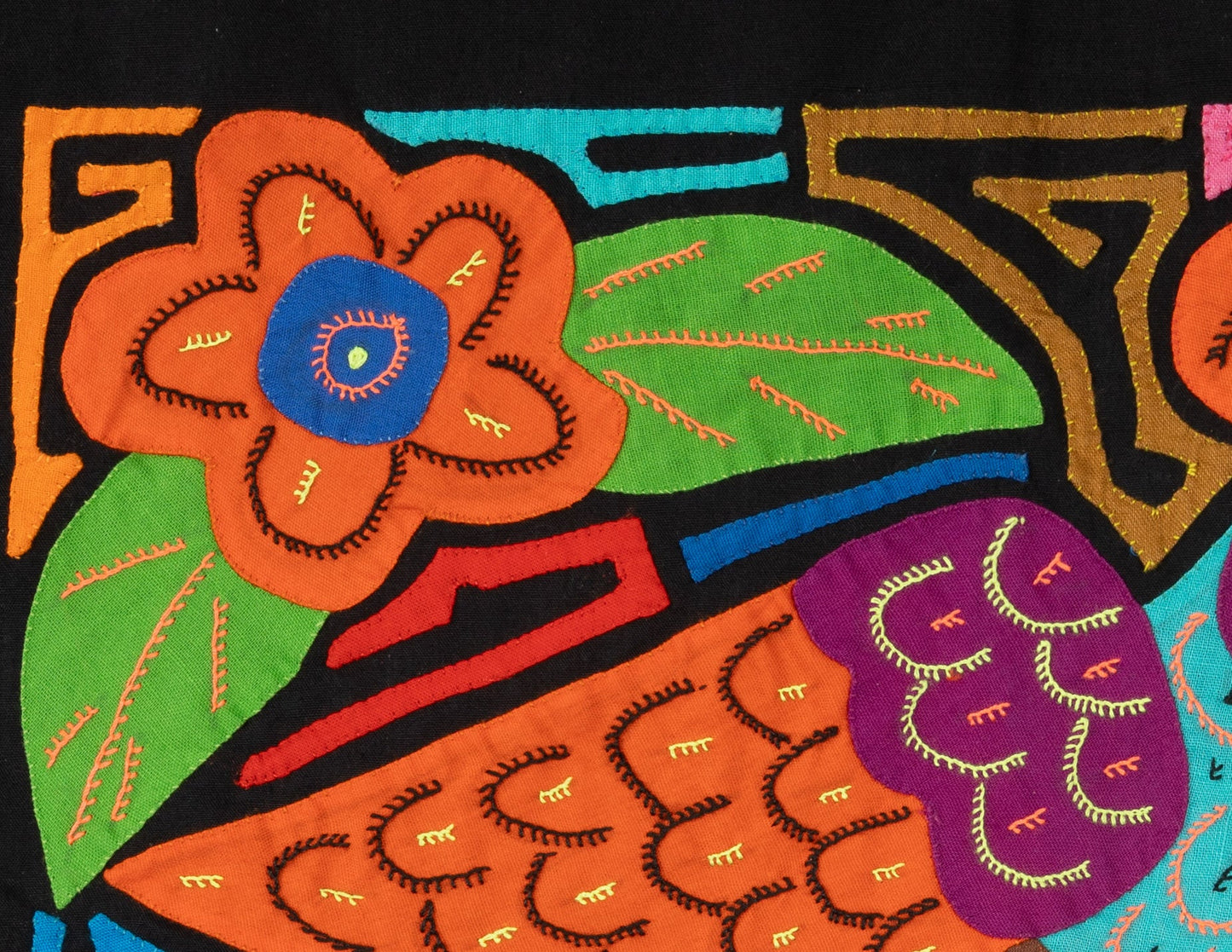 Orange Blue and Purple Parrot Mola Tapestry Wall Hanging