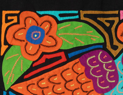 Orange Blue and Purple Parrot Mola Tapestry Wall Hanging