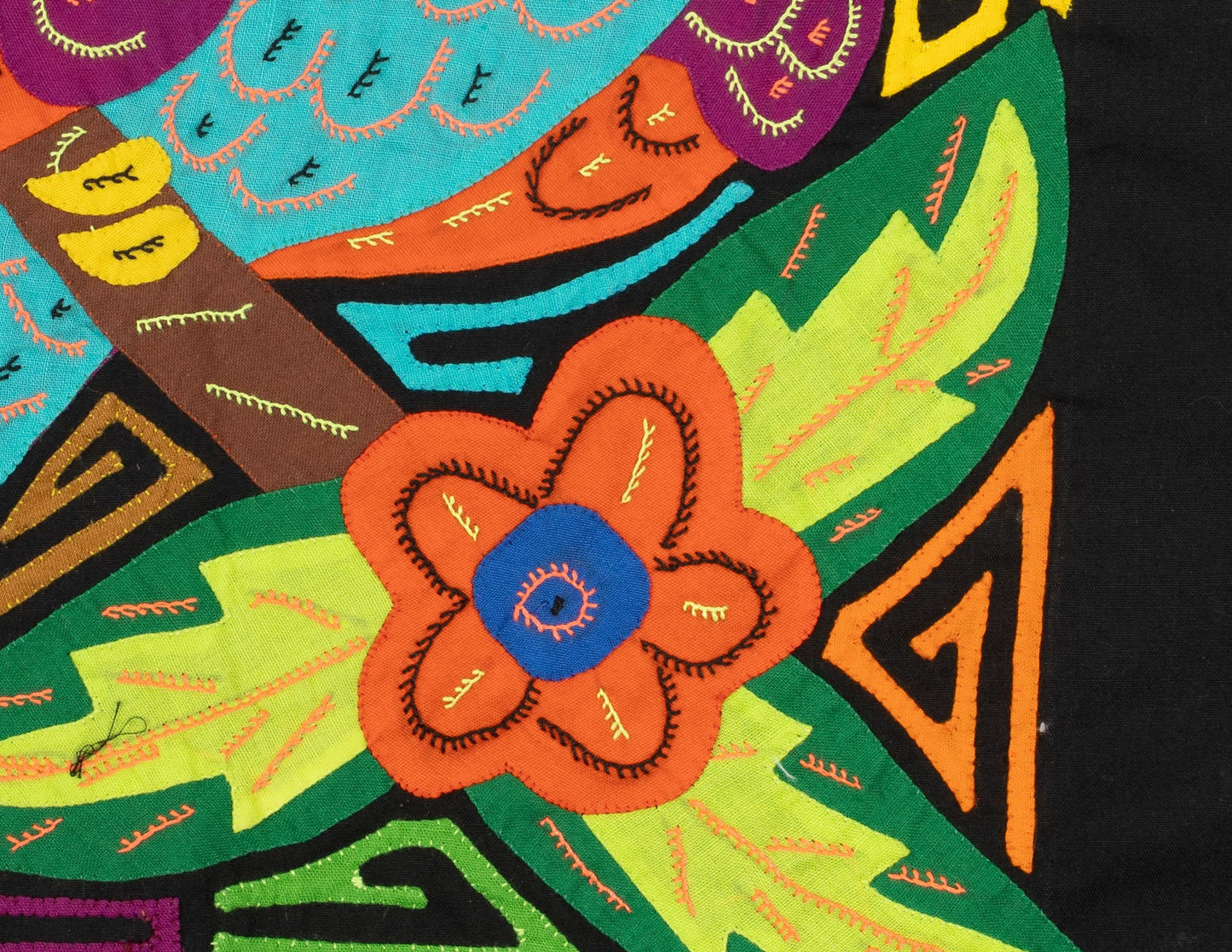 Orange Blue and Purple Parrot Mola Tapestry Wall Hanging