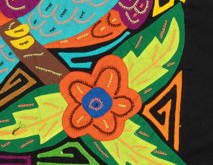 Orange Blue and Purple Parrot Mola Tapestry Wall Hanging