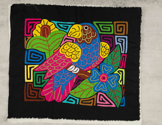 Red and Blue Macaw Parrot Mola Tapestry Wall Hanging