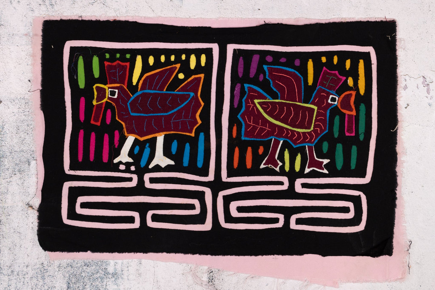 Rooster in Box Mola Tapestry Folk Art Wall Hanging