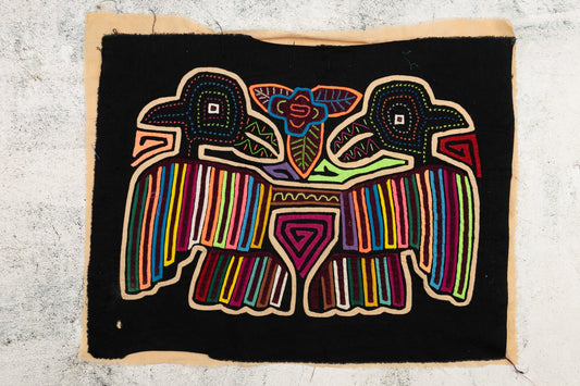 Rainbow Gossip Bird Mola Tapestry Folk Art Wall Hanging