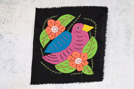Pink and Blue Seedeater Bird Mola Tapestry Wall Hanging