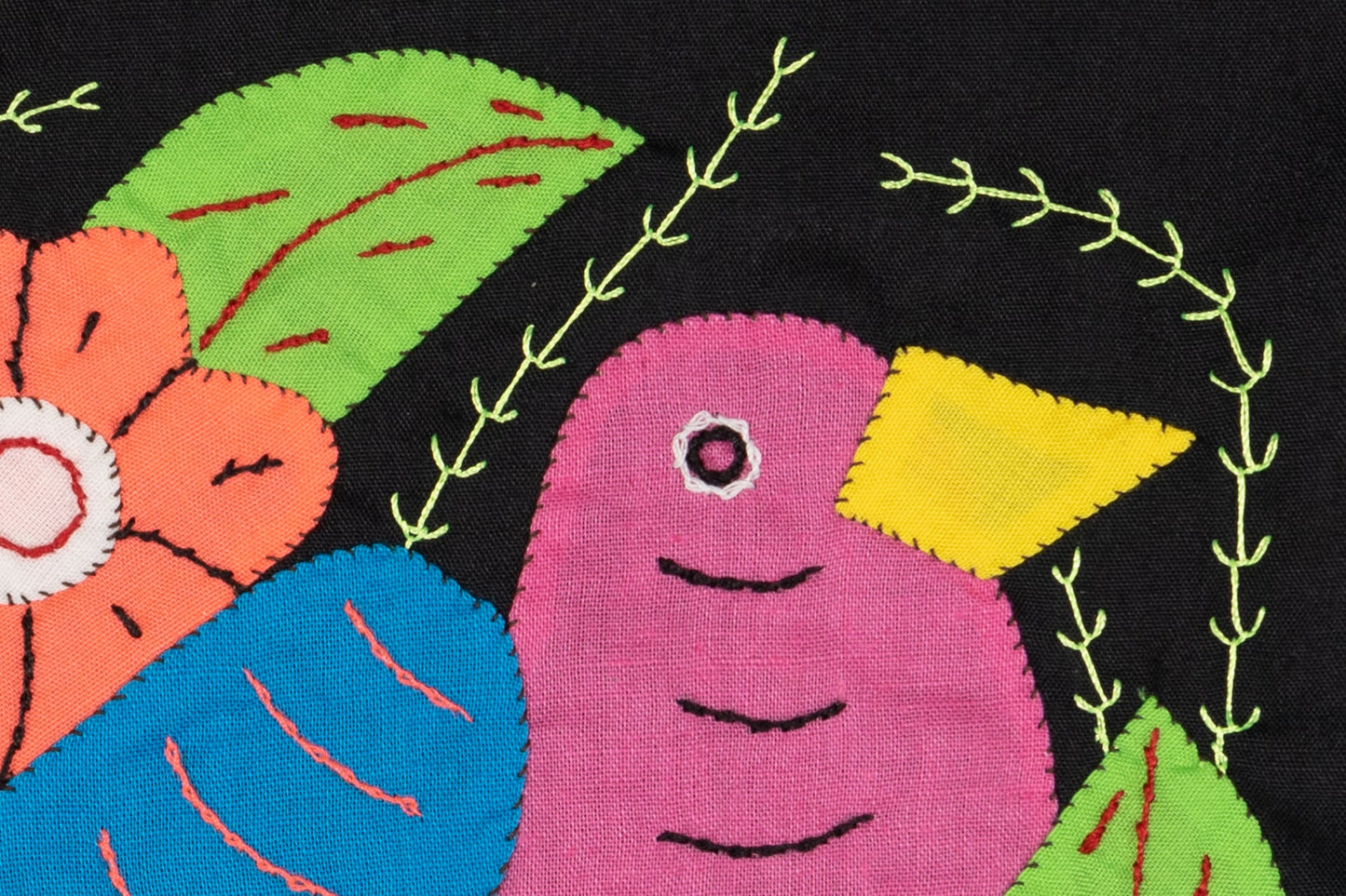 Pink and Blue Seedeater Bird Mola Tapestry Wall Hanging