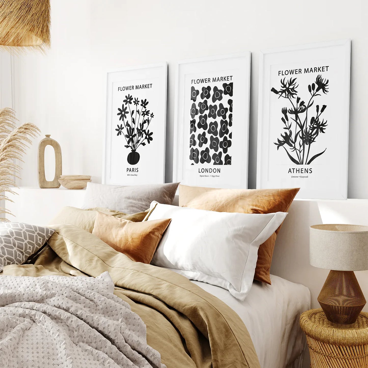Flower Market Black and White Wall Art Set of 3