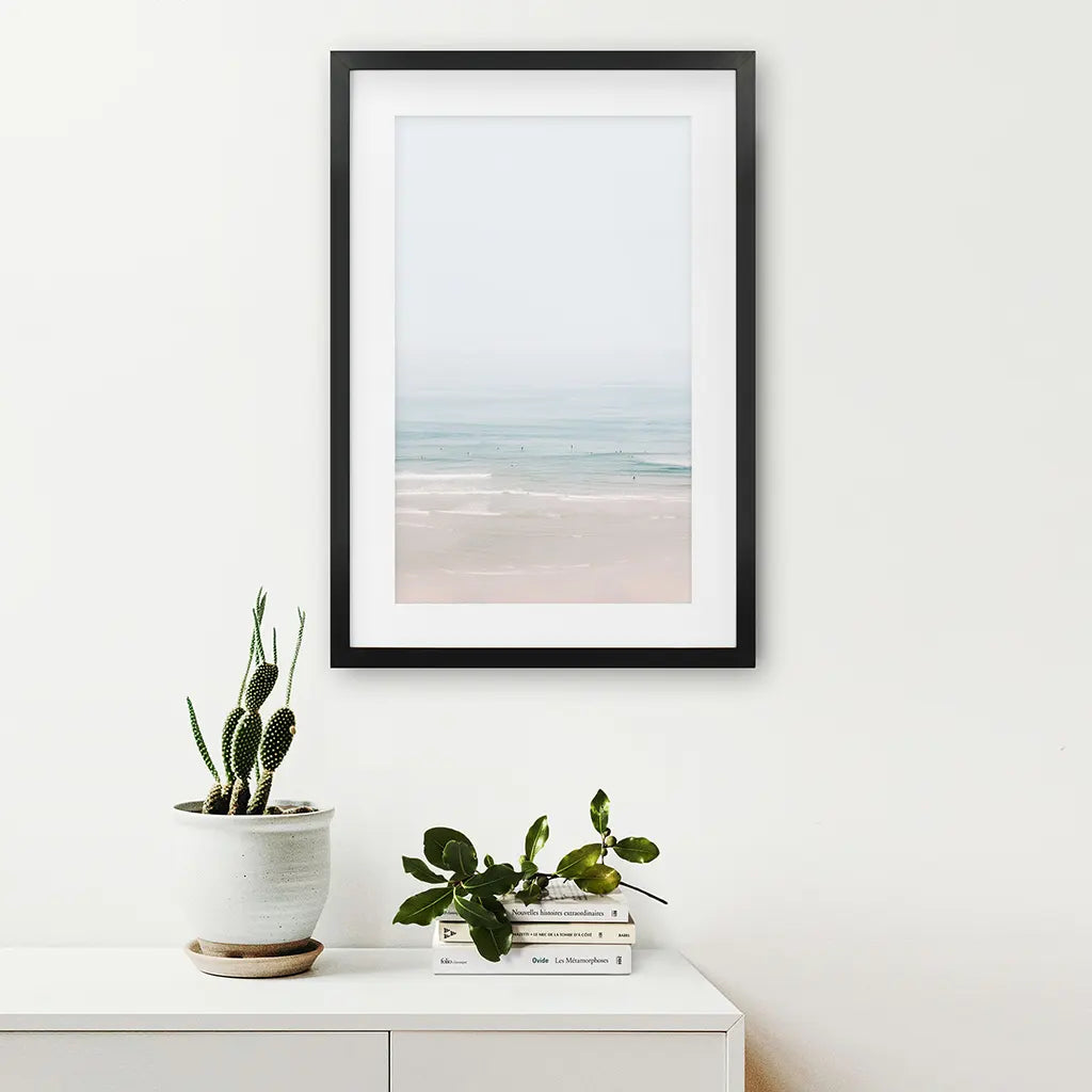 Pastel Beach Wall Art Print, Blue Waves Coastal Decor