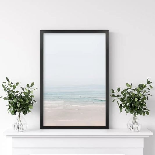 Pastel Beach Wall Art Print, Blue Waves Coastal Decor