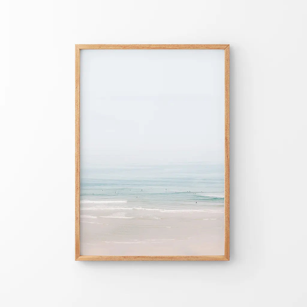Pastel Beach Wall Art Print, Blue Waves Coastal Decor
