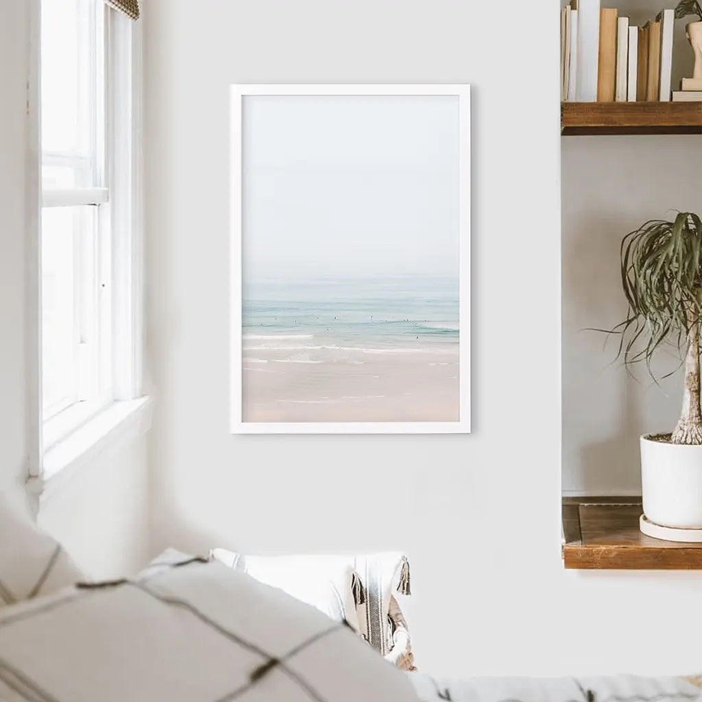 Pastel Beach Wall Art Print, Blue Waves Coastal Decor