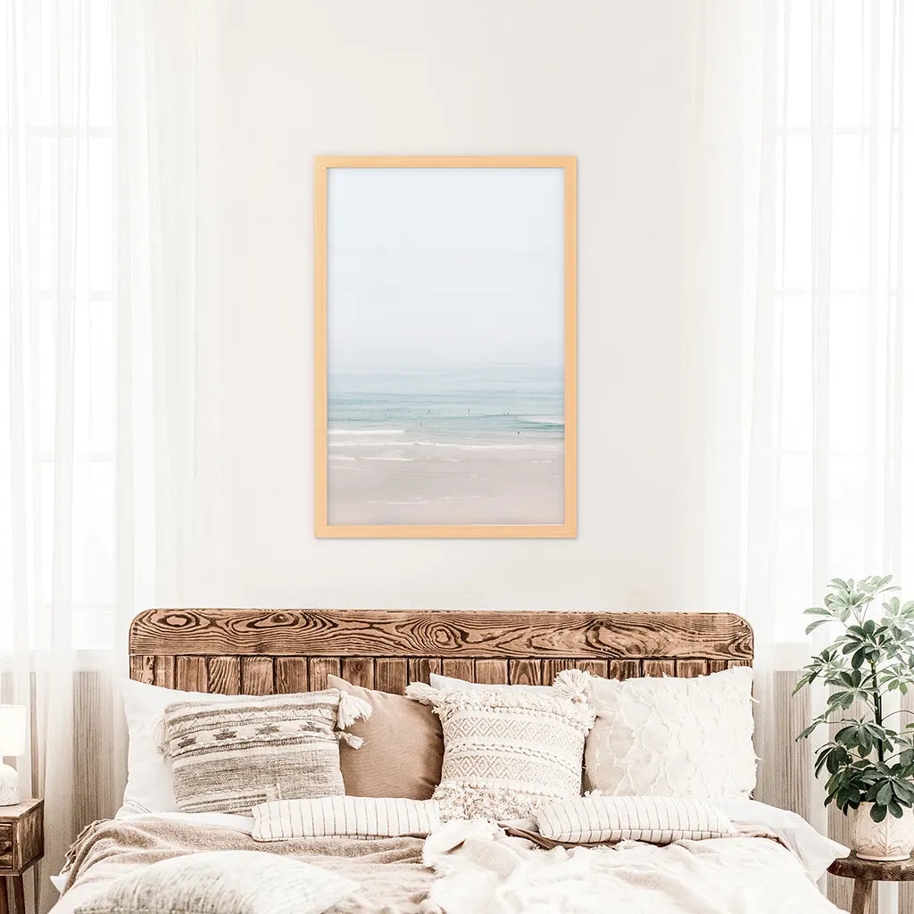 Pastel Beach Wall Art Print, Blue Waves Coastal Decor