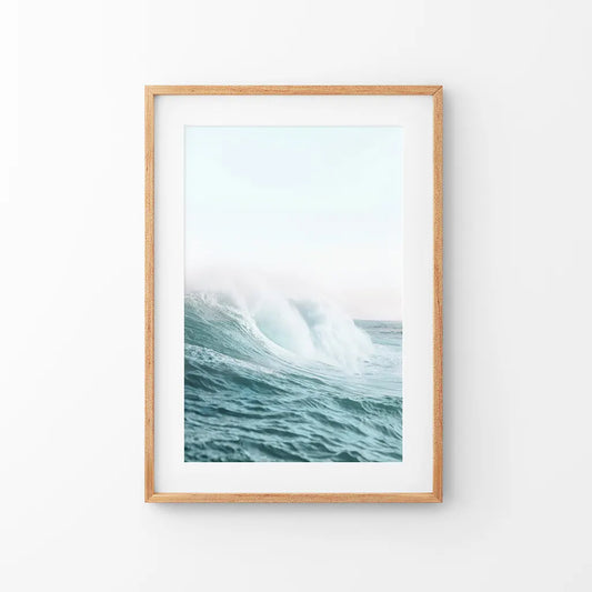 Large pastel blue ocean waves nautical coastal wall art print
