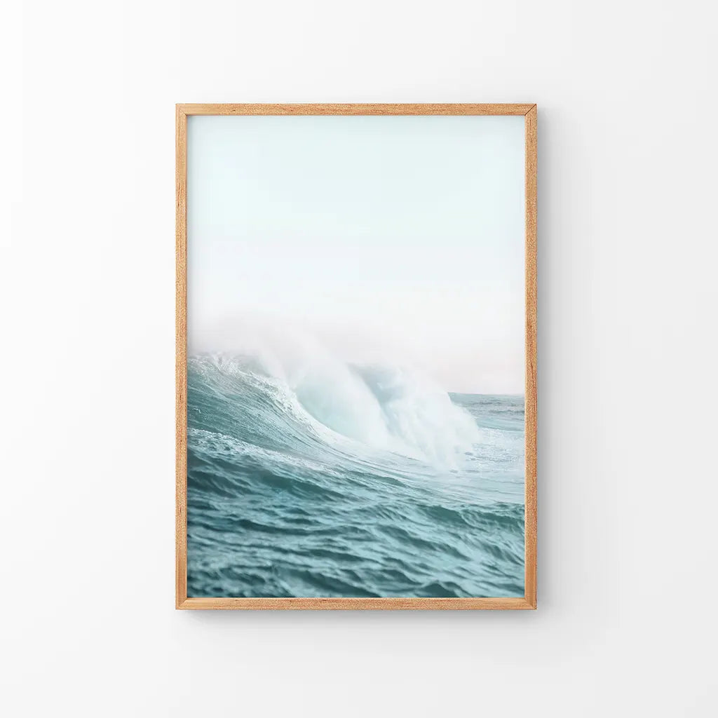 Large Pastel Blue Ocean Waves Print - Nautical Wall Art