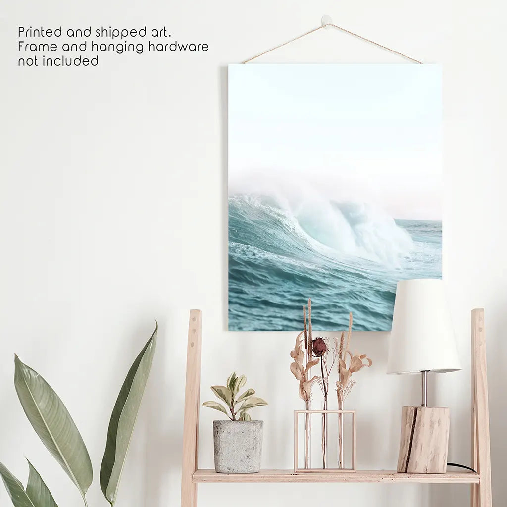 Large Pastel Blue Ocean Waves Print - Nautical Wall Art
