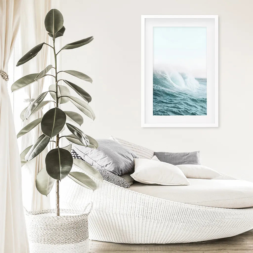 Large Pastel Blue Ocean Waves Print - Nautical Wall Art