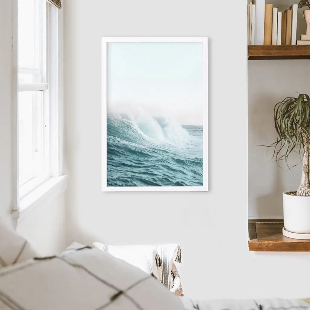 Large Pastel Blue Ocean Waves Print - Nautical Wall Art