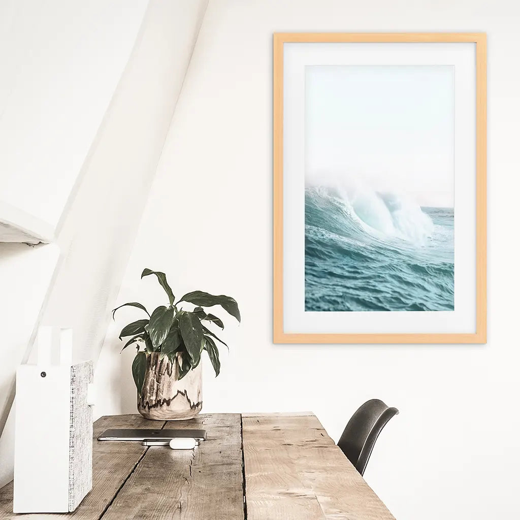 Large Pastel Blue Ocean Waves Print - Nautical Wall Art