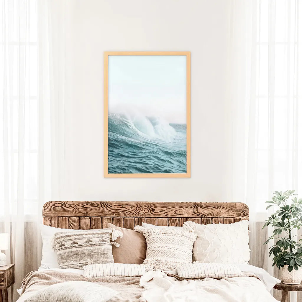Large Pastel Blue Ocean Waves Print - Nautical Wall Art