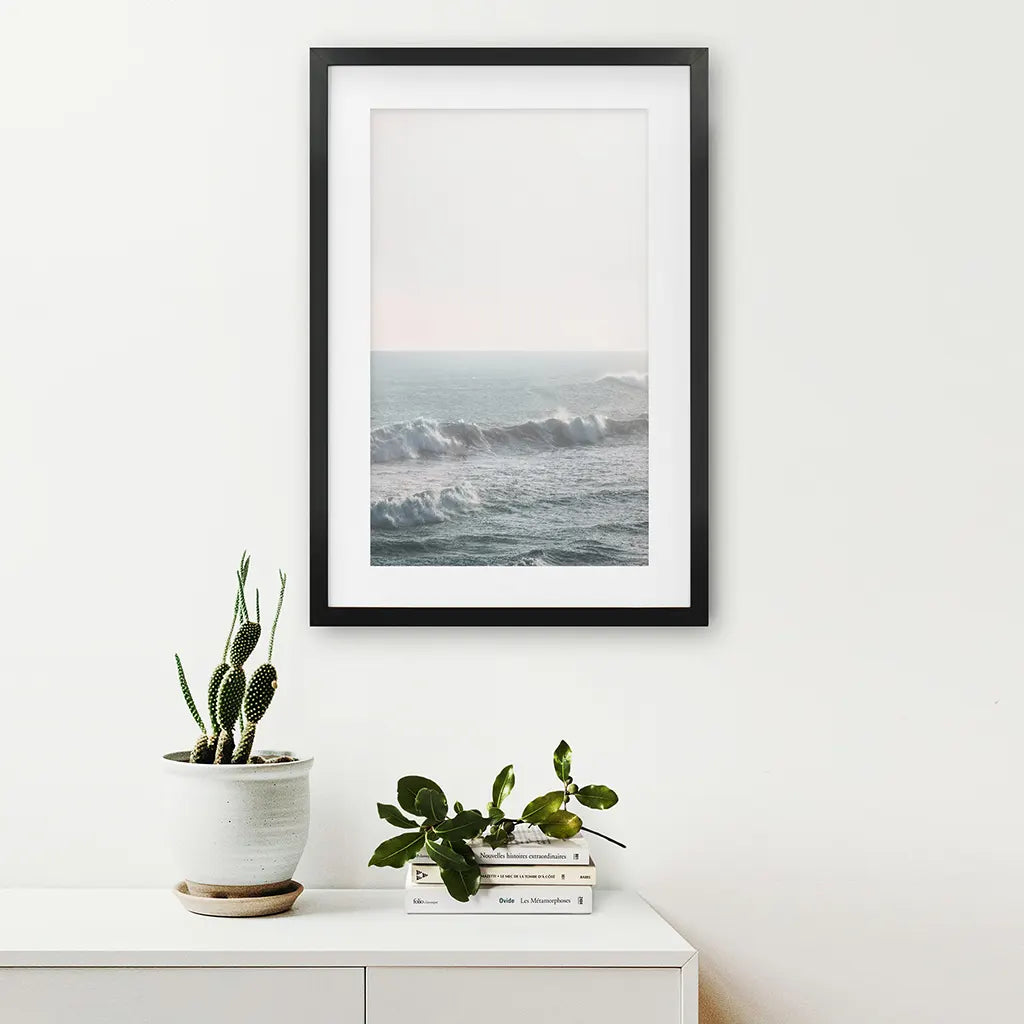 Pink Sunset Ocean Waves Wall Art Print, Coastal Decor