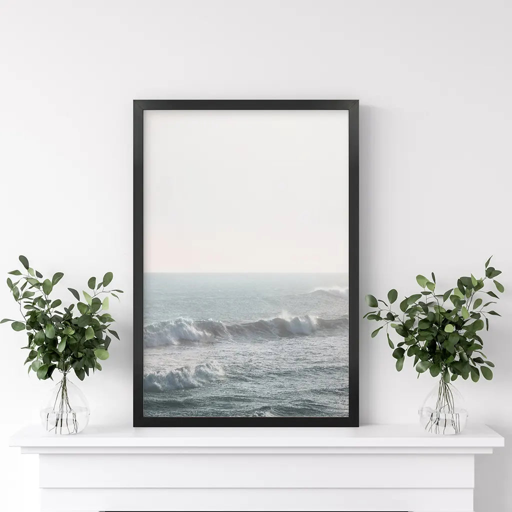 Pink Sunset Ocean Waves Wall Art Print, Coastal Decor