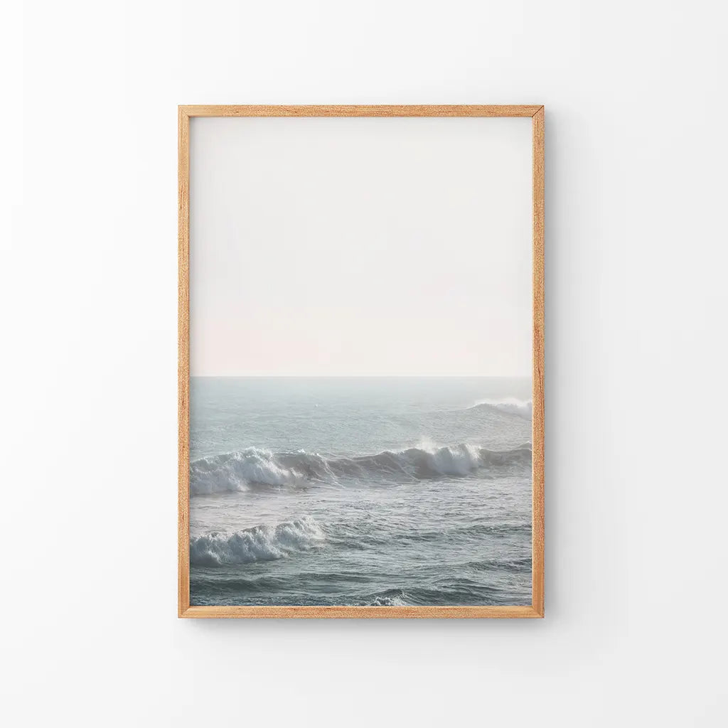 Pink Sunset Ocean Waves Wall Art Print, Coastal Decor