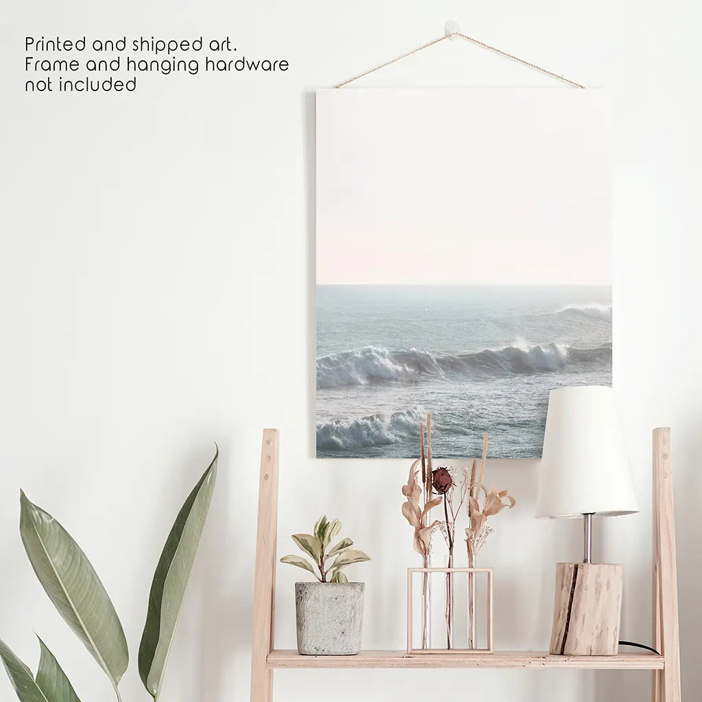 Pink Sunset Ocean Waves Wall Art Print, Coastal Decor