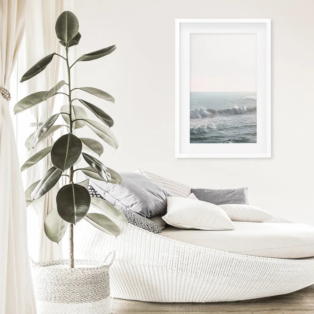 Pink Sunset Ocean Waves Wall Art Print, Coastal Decor
