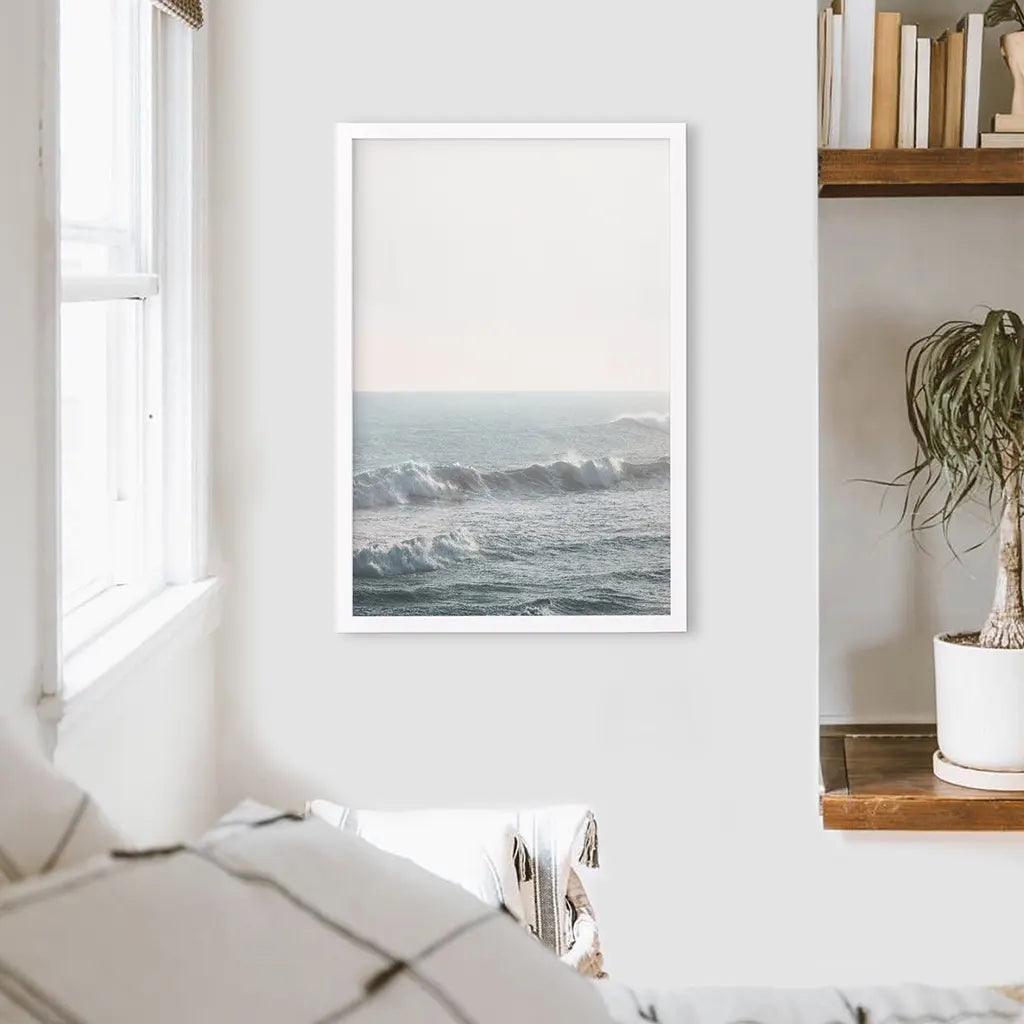 Pink Sunset Ocean Waves Wall Art Print, Coastal Decor