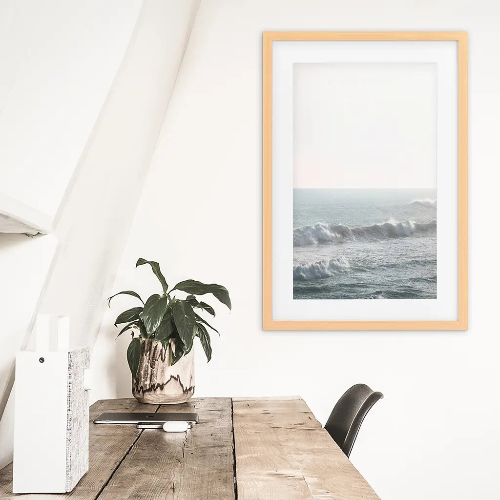 Pink Sunset Ocean Waves Wall Art Print, Coastal Decor