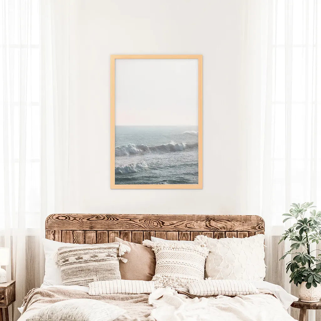 Pink Sunset Ocean Waves Wall Art Print, Coastal Decor