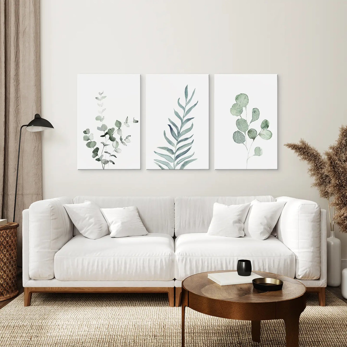 Watercolor Botanical Wall Art Set of 3 Green Leaf Prints