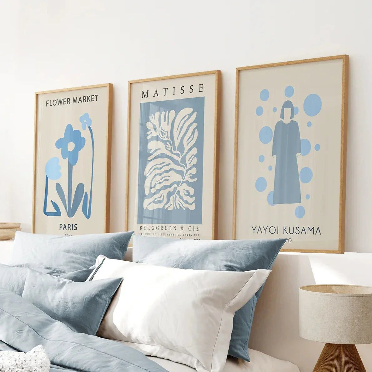 Y2k pastel blue travel wall art set of 3 with Paris flower market