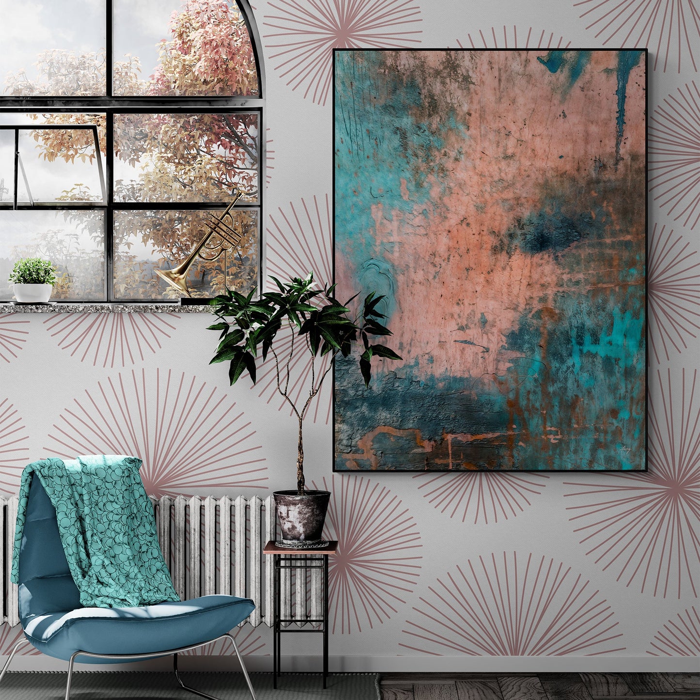 Patina Cascade Turquoise Abstract Canvas Wall Art