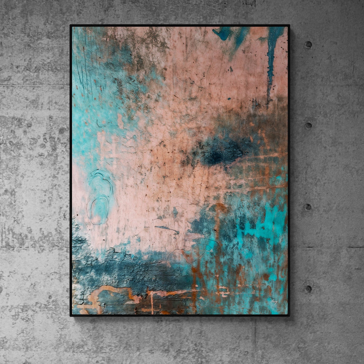 Patina Cascade Turquoise Abstract Canvas Wall Art