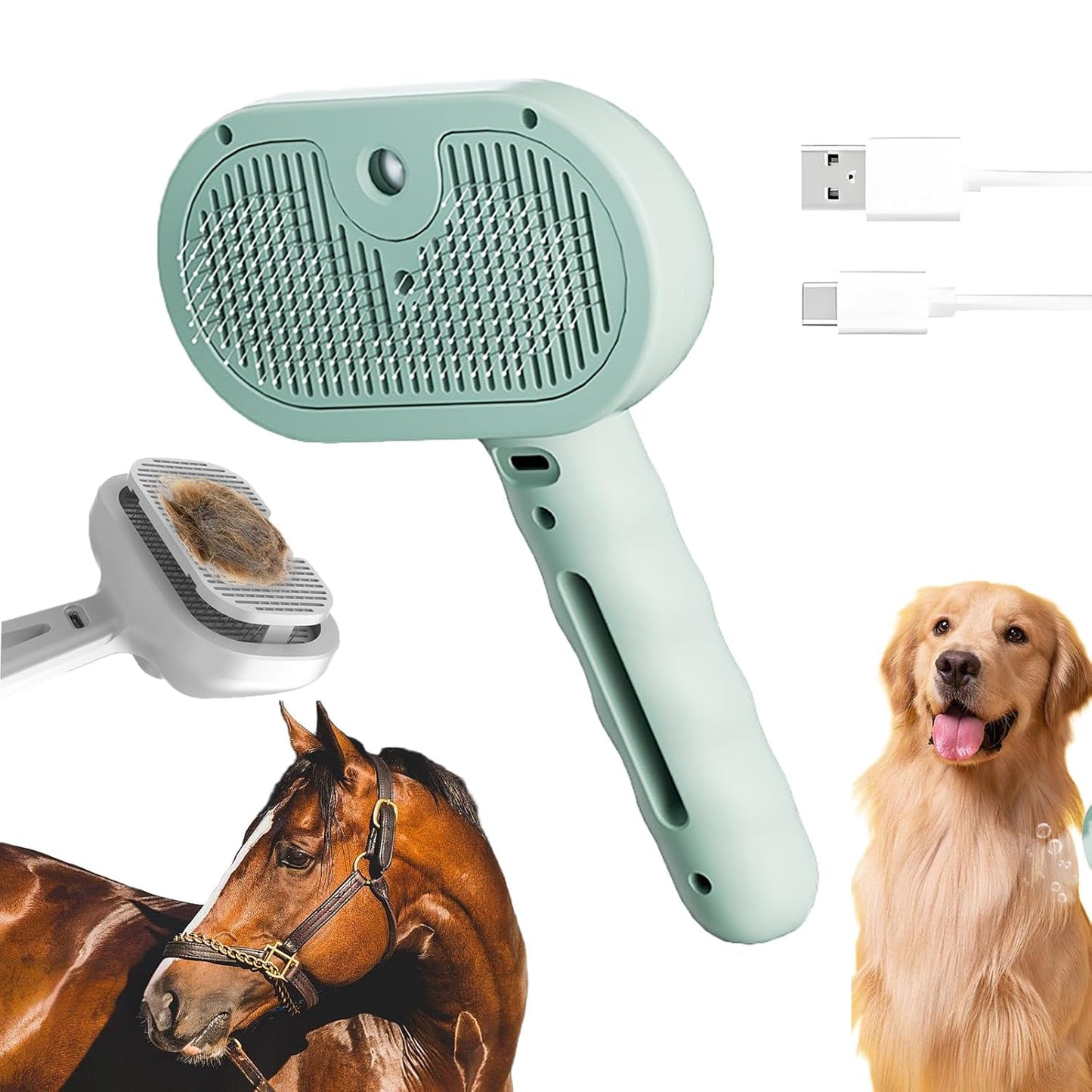 Pet grooming brush with images of a horse and a dog on a white background