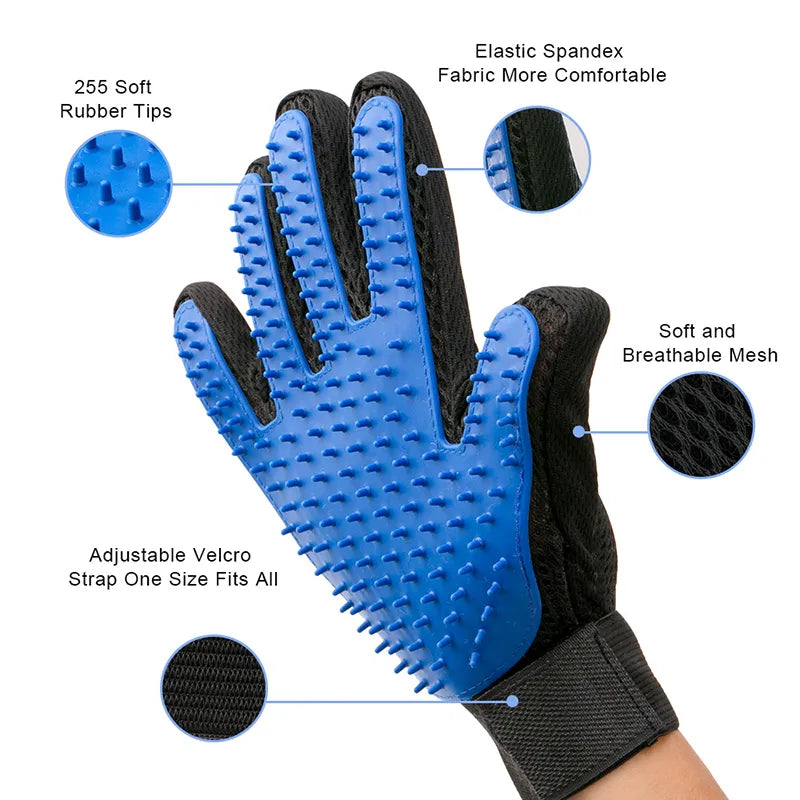 Pet grooming glove with 255 silicone tips for dogs and cats hair removal