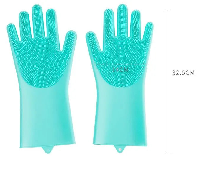 Pet grooming gloves size chart showing 32.5cm length fits most hands