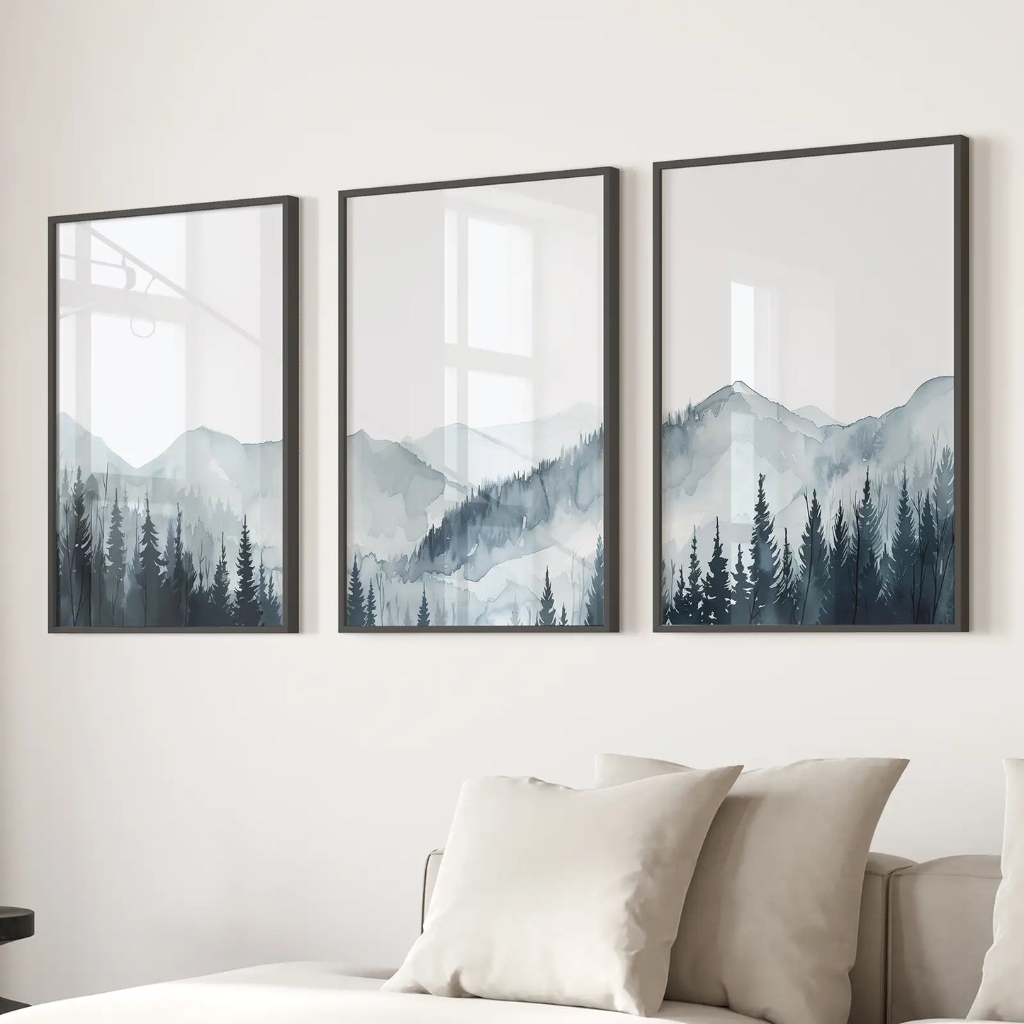 Watercolor Mountain Forest Wall Art Set of 3