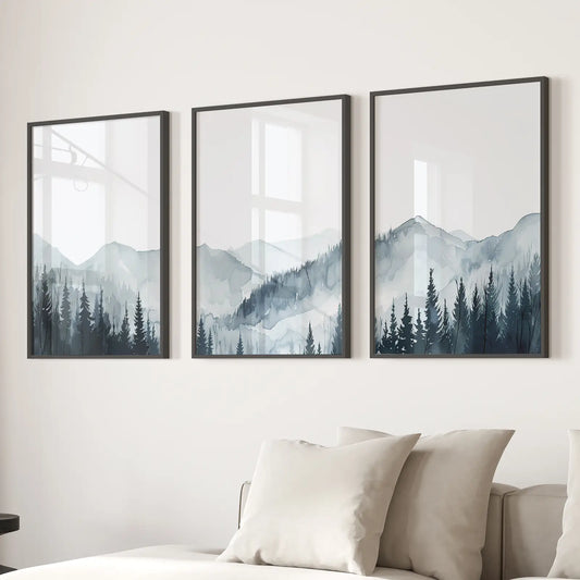 Watercolor Mountain Forest Wall Art Set of 3