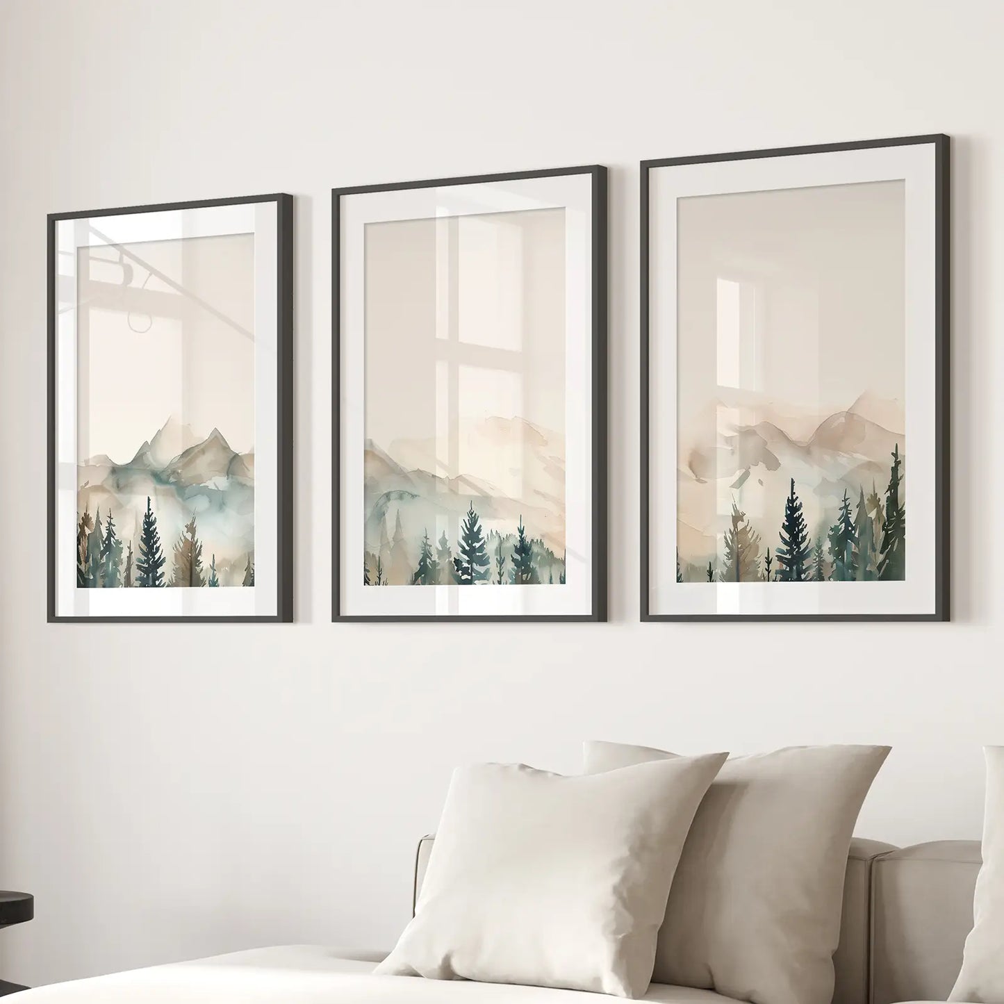 Minimal Mountain Forest Nature Wall Art Set of 3
