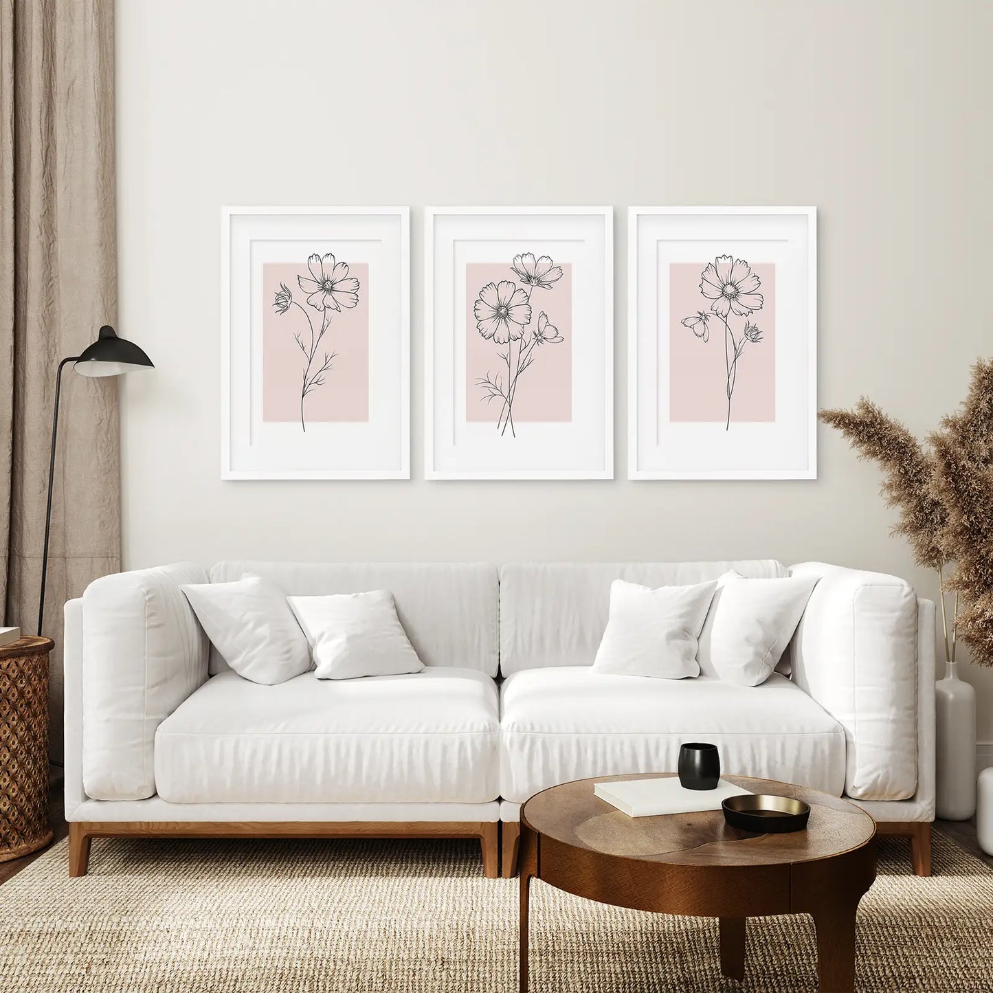 Pink Botanical Wall Art Set of 3 Modern Floral Prints