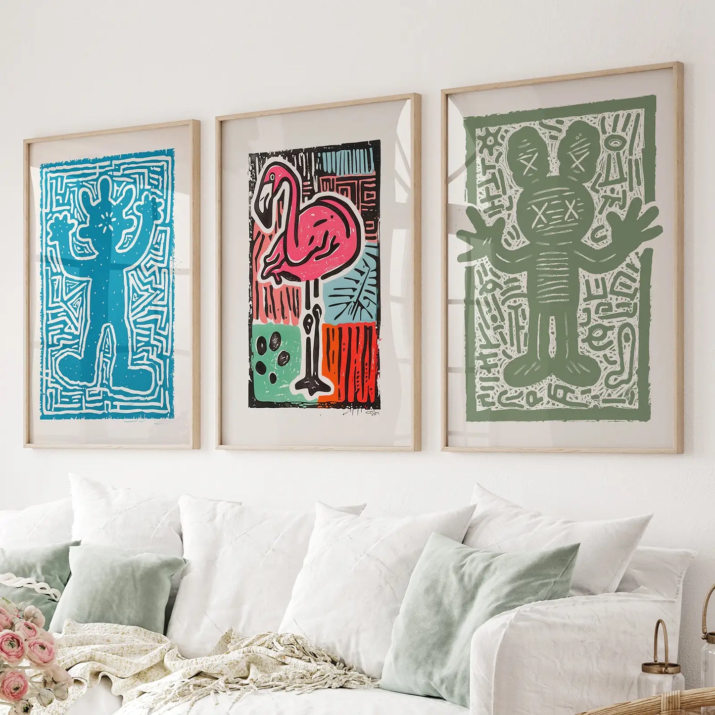 Colorful groovy wall art set of 3 trendy retro prints