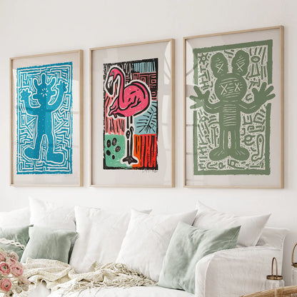 Colorful groovy wall art set of 3 trendy retro prints