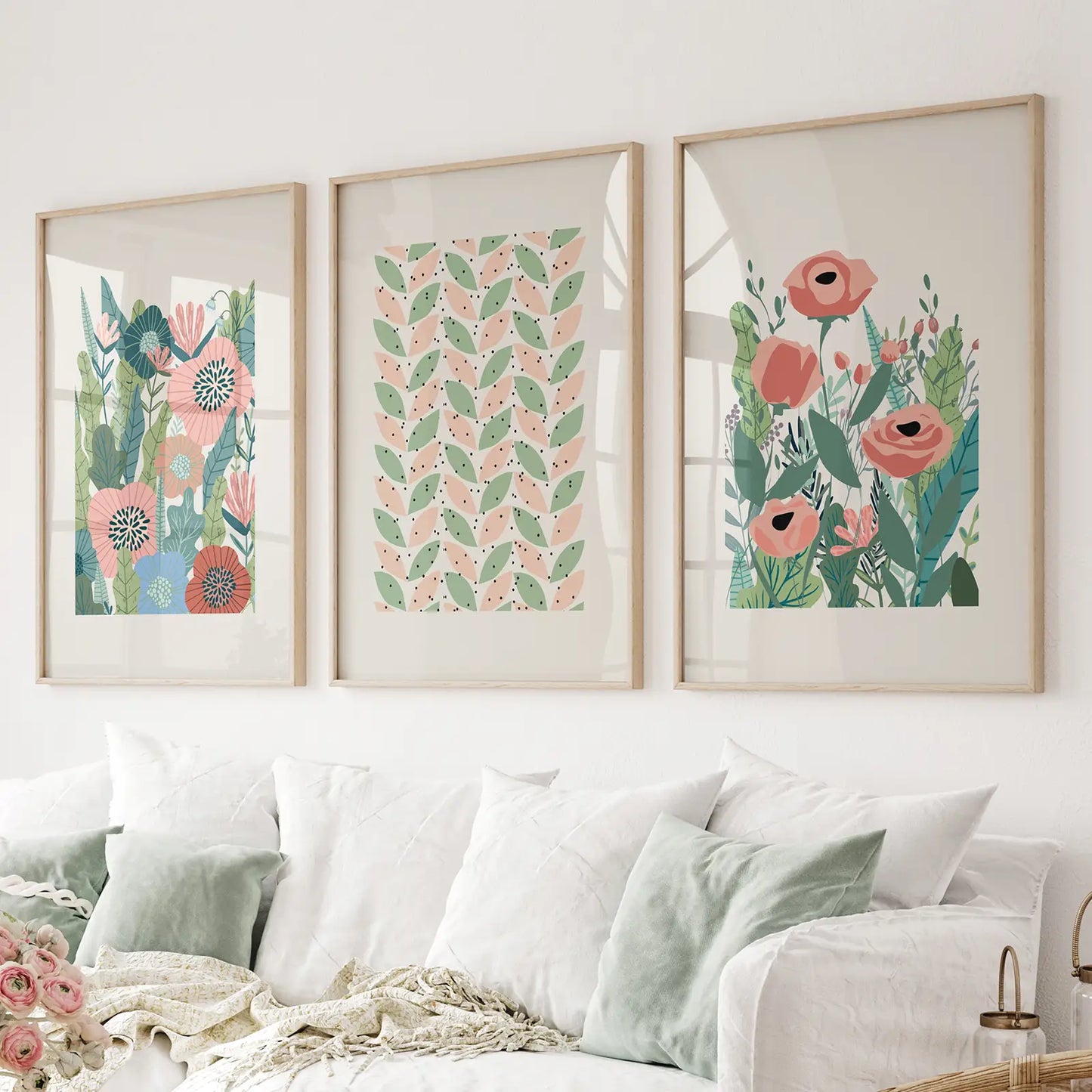 Pink poppies botanical floral wall art print