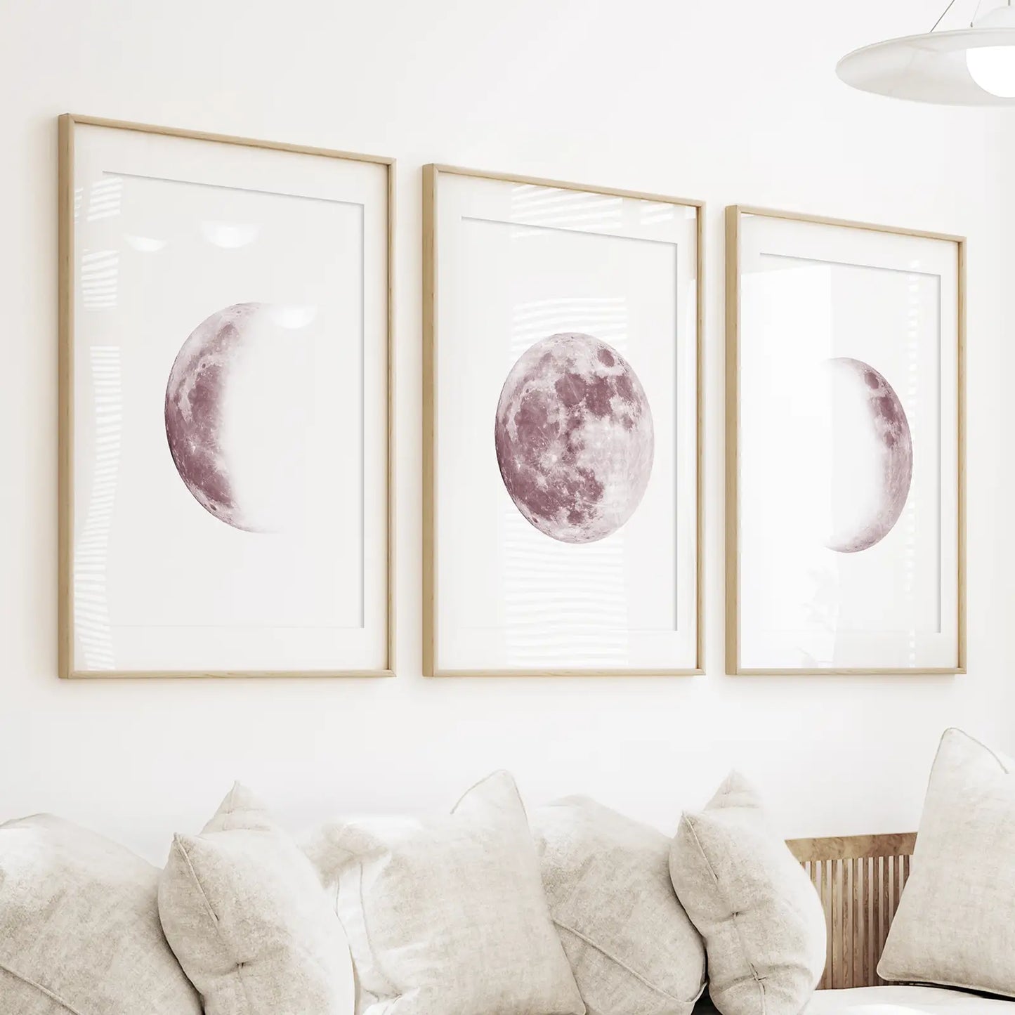 Moon Phases Wall Art Set of 3. Pink Nursery Decor