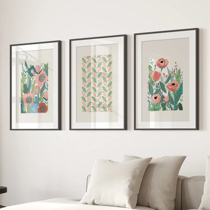 Pink Poppies Botanical Floral Wall Art Print