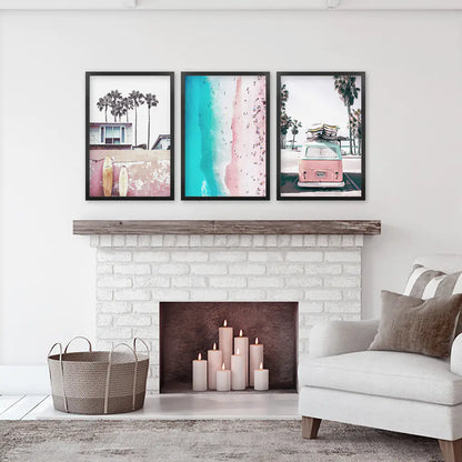 Boho Coastal Wall Art Set, 3 Piece Beach Surf Prints